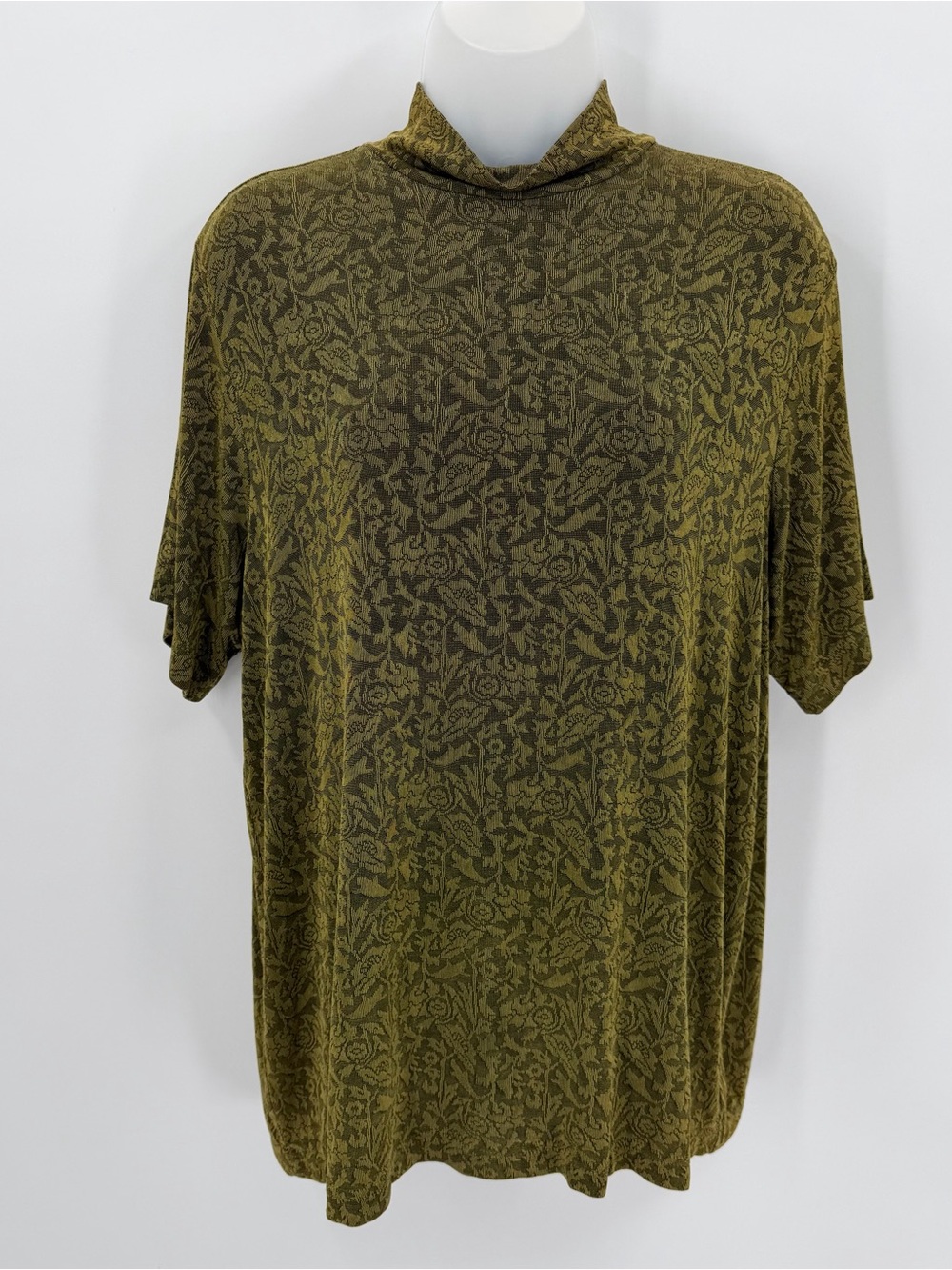 Lane Bryant Top Womens 14/16 Green Vintage Designs & Co. Mock Neck Knit Jaquard